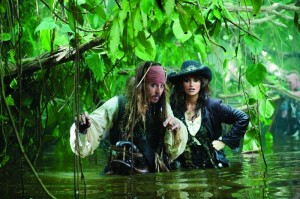 Captain Jack (Johnny Depp) with Angelica (Penélope Cruz)