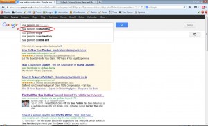 Google now shows "Sue Perkins Doctor Who" as a predictive search - Added 5th March 2013