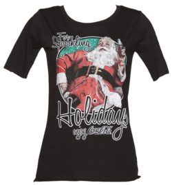 Women's Black Coca-Cola Santa Sparkling Holidays Slouch Scoop Neck T-Shirt