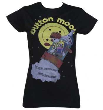 Women's Black We're Off To Button Moon T-Shirt