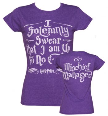 Women's Purple Harry Potter I Solemnly Swear Mischief Managed T-Shirt With Back Print