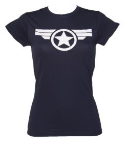 Women's Navy Steve Rogers Super Soldier Captain America Uniform Marvel T-Shirt