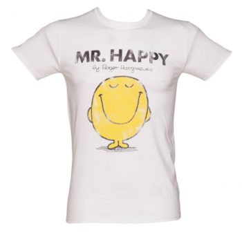 Men's White Mr Happy Mr Men T-Shirt