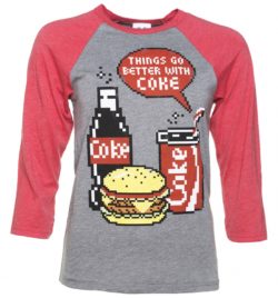 Coca-Cola Pixels Heather Grey And Red Raglan Baseball T-Shirt