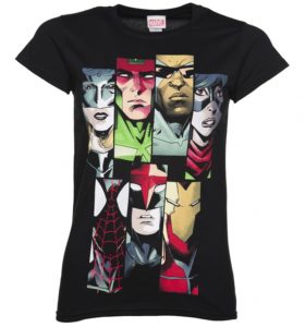 Women's Black Marvel Avengers Line Up T-Shirt