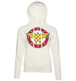 Women's White Wonder Woman Circle Logo Hoodie