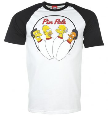 Men's Black And White Simpsons Pin Pals Baseball T-Shirt
