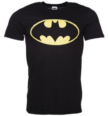 Men's Black Distressed Batman Logo T-Shirt