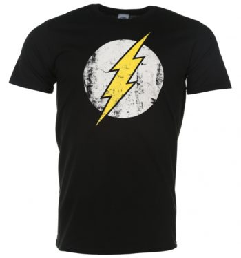 Men's Black Distressed DC Comics Flash Logo T-Shirt