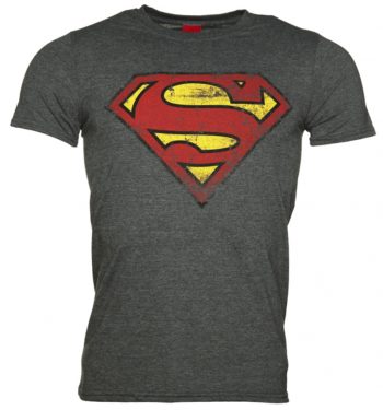 Men's Charcoal Distressed Superman Logo T-Shirt