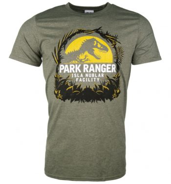Men's Jurassic Park Isla Nublar Facility Heather Military Green T-Shirt