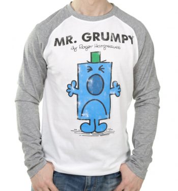 Men's White And Grey Mr Grumpy Mr Men Baseball T-Shirt