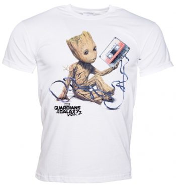 Men's White Baby Groot And Cassette Guardians Of The Galaxy T-Shirt