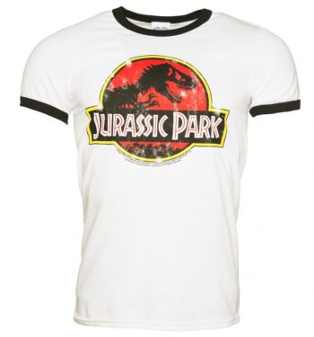 Men's White Jurassic Park Logo Ringer T-Shirt