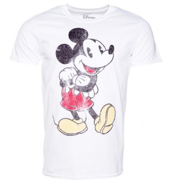 Men's White Distressed Vintage Mickey Mouse Disney T-Shirt