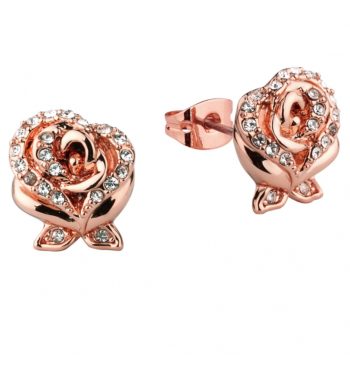 Rose Gold Plated Beauty & The Beast Enchanted Rose Crystal Stud Earrings from Disney by Couture Kingdom