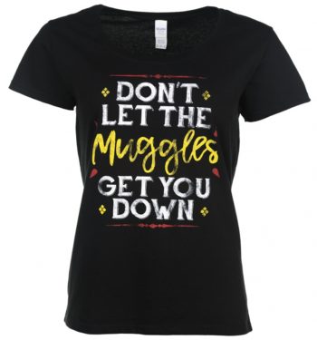 Women's Black Don't Let The Muggles Get You Down Harry Potter Scoop Neck T-Shirt
