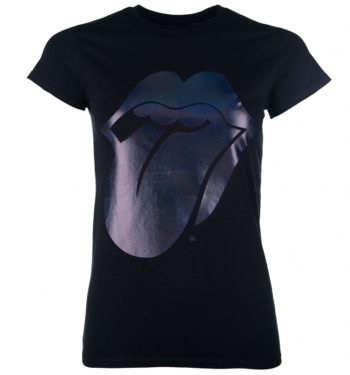 Women's Black The Rolling Stones Foil Tongue Logo T-Shirt