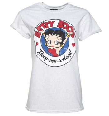 Women's Classic Betty Boop Ash Grey Boyfriend Fit T-Shirt With Rolled Sleeves