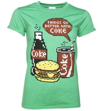 Women's Coca-Cola Pixels Heather Green Boyfriend Fit T-Shirt With Rolled Sleeves
