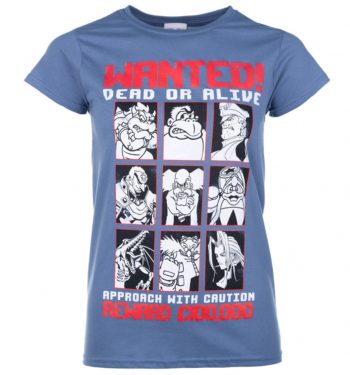 Women's Gaming Villains Wanted Poster Indigo Blue T-Shirt
