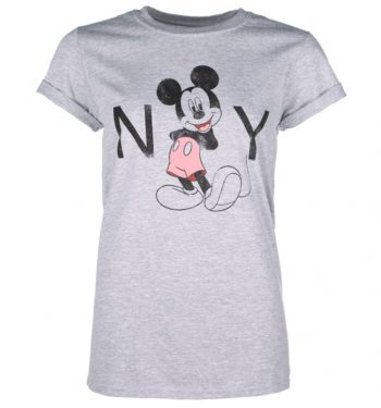 Women's Grey Disney Mickey Mouse New York Rolled Sleeve Boyfriend T-Shirt