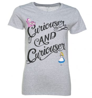 Women's Grey Marl Disney Alice In Wonderland Curiouser and Curiouser T-Shirt