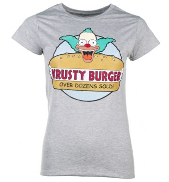 Women's Grey Marl Simpsons Krusty Burger Logo T-Shirt