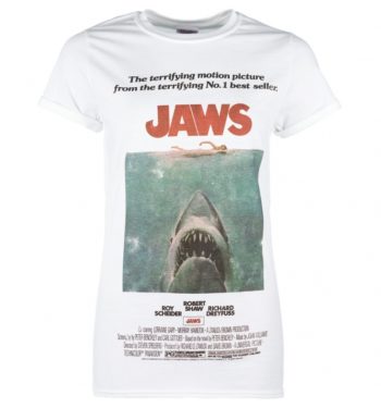 Women's White Jaws Movie Poster Boyfriend T-Shirt