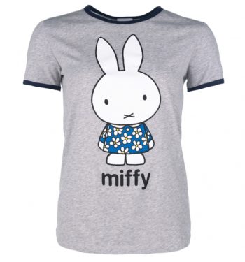 Women's Miffy Birthday Dress Grey And Navy Ringer T-Shirt