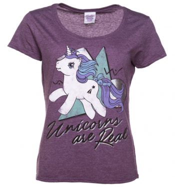 Women's My Little Pony Unicorns Are Real Holographic Print Purple Marl Scoop Neck T-Shirt