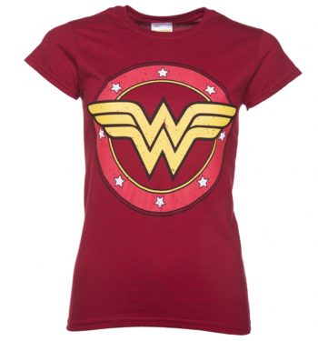 Women's Red Marl Wonder Woman Circle Logo T-Shirt