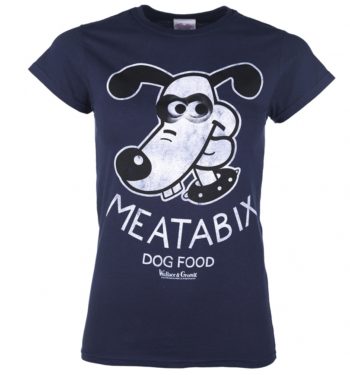 Women's Wallace And Gromit Meatabix Dog Food Navy T-Shirt
