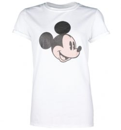 Women's White Disney Mickey Mouse Metallic Finish Rolled Sleeve Boyfriend T-Shirt