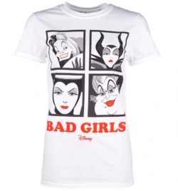 Women's White Disney Villains Bad Girls Rolled Sleeve Boyfriend T-Shirt