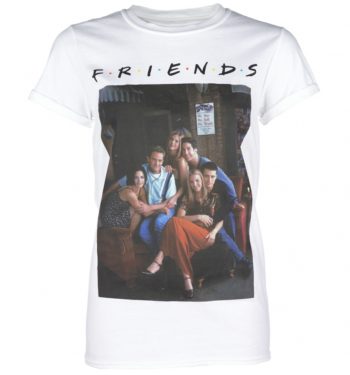 Women's White Friends Characters Rolled Sleeve T-Shirt