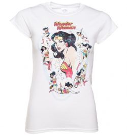 Women's White Vintage Wonder Woman Poses T-Shirt