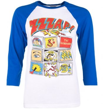 Zzzap Inspired Comic Book Cover White And Blue Raglan Baseball T-Shirt