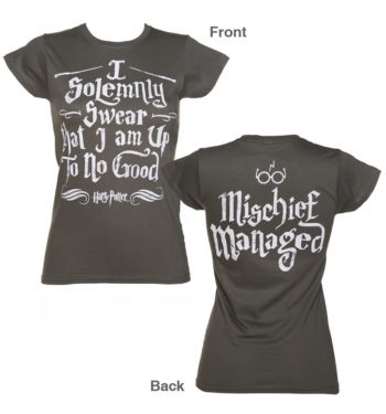 Women's Charcoal Harry Potter I Solemnly Swear Mischief Managed T-Shirt With Back Print