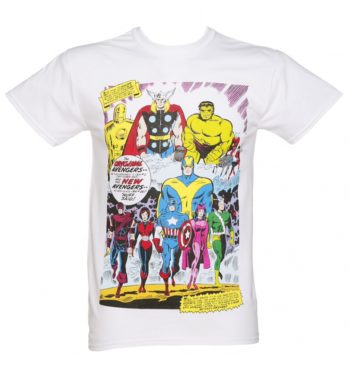 Men's White Marvel Avengers Vintage Comic Print T-Shirt