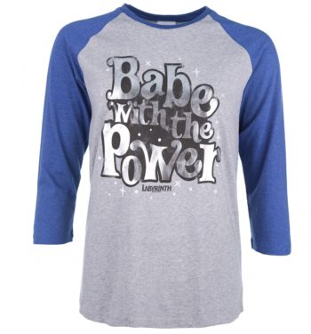 Women's Labyrinth Babe With The Power Heather Grey And Indigo Raglan Baseball T-Shirt